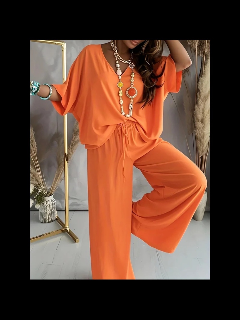 Relaxed Wide-Leg Jumpsuit - Orange